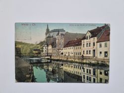 Vykort Weida. Partie an der Weida mit Osterburg, 1919