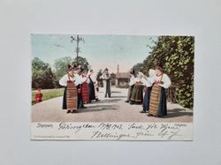 Vykort Skansen. Folkdans 1903