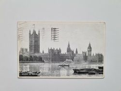 Vykort Houses of Parliament från floden, London, 1935