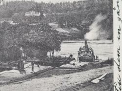 Vykort Trollhättan, Nya Slussarne, 1904 Ångbåt