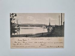 Vykort Motala hamn vid månsken 1901
