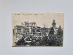Vykort Stockholm. Kungl. Teatern och Jakobs kyrka 1906