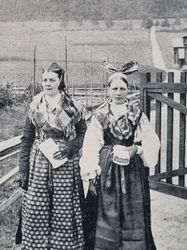 Vykort Jerfsö, 1906. Damer i nationaldräkt