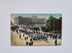 Vykort Stockholm Riksdagshuset, livgarde, vaktparad 1913