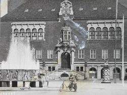 Vykort Borås, Stora torget med Rådhuset, 1947