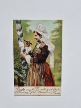 Vykort Kvinna i folkdräkt, Skåne 1905