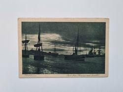 Vykort Karlshamn. Parti från Hamnen med Kastellet 1923