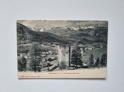 Vykort Schweiz. Pontresina (1929 m) mit Ruine Spaniola