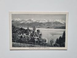 Vykort Oberhofen mit Jungfrau und Blüemlisalp, 1914