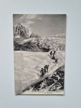 Vykort Frankrike. Chamonix 1908. Traversée du Glacier des Bossons