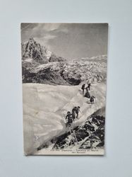 Vykort Frankrike. Chamonix 1908. Traversée du Glacier des Bossons