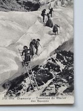 Vykort Frankrike. Chamonix 1908. Traversée du Glacier des Bossons