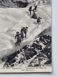 Vykort Frankrike. Chamonix 1908. Traversée du Glacier des Bossons