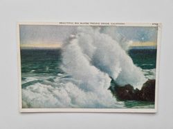 Vykort Beautiful Big Waves. Pacific Grove California 1934