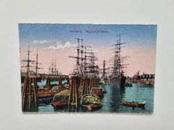 Vykort Hamburg. Segelschiff-Hafen