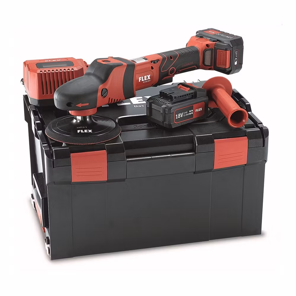 Flex Polermaskin PE150 18.0-EC Set - 18V 150-1450/min 2x5.0Ah&Laddare L-Boxx Roterande
