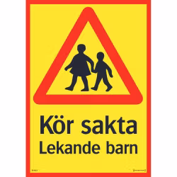 SKYLT VARNING LEKANDE BARN 297X420