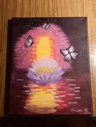 Lotus Flower with butterfly 24x30 cm SÅLD