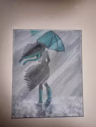 A girl walk in the rain 27x35 cm GRÖN SÅLD