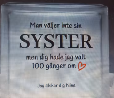 Glasblock med valfri text i vinyl