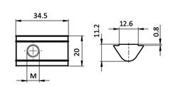Spårmutter M8 med fjäderkula för ISB profil med spår 12mm
