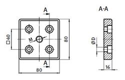 Fotplatta till aluminiumprofil BSB 80x80, M12, blank