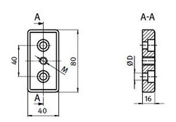 Fotplatta till aluminiumprofil BSB 80x40, M12