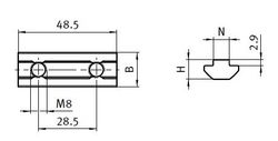 Spårmutter dubbel M8, L=48,5mm, för BSB profil med spår 10