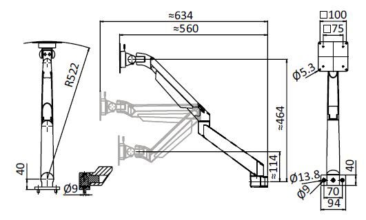Monitorarm 5-axlig, inklusive fästmateriel