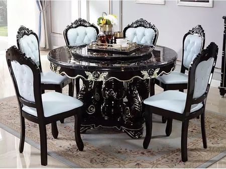 European style Marmor-plate Spisebord m/snurre funksjon 130cm