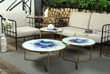 Elegance Hvit/blå - 3 delers Sofabord