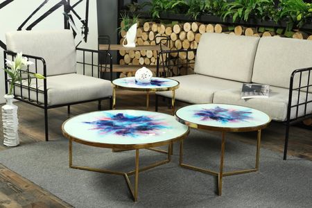 Elegance Hvit/blå - 3 delers Sofabord