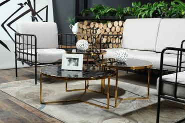 Elegance Svart/Gullfarget - 3 delers Sofabord