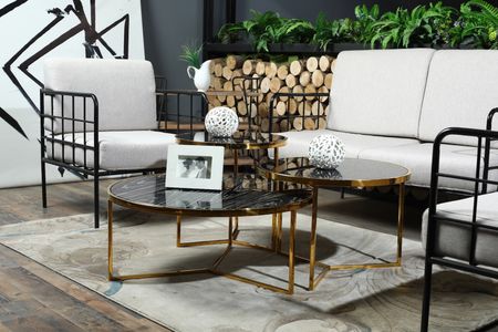 Elegance Svart/Gullfarget - 3 delers Sofabord