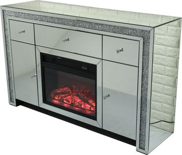 Speilet Sjenk med Varmegivende elektrisk Peis & RGB LED-lys m/fjernkontroller - 150cm