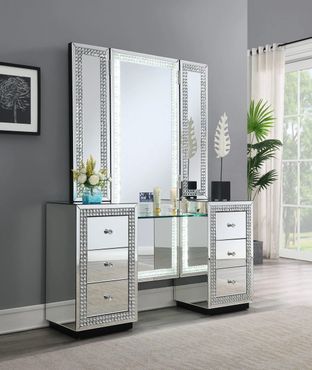Beatriz - Speilet Sminkebord / Skrivebord med LED-lys & Høyttaler - 140cm