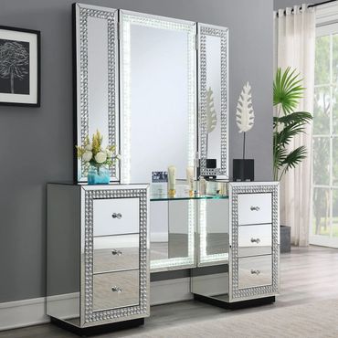 Beatriz - Speilet Sminkebord / Skrivebord med LED-lys & Høyttaler - 140cm