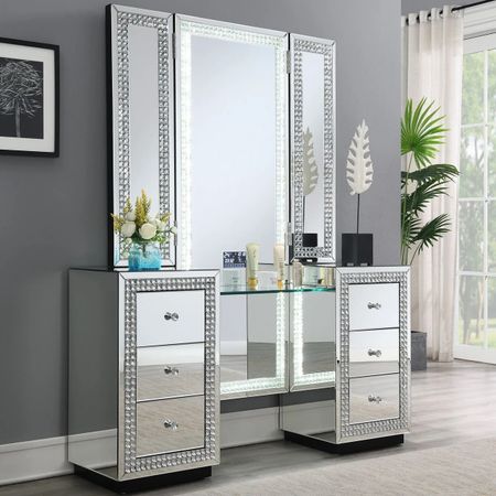 Beatriz - Speilet Sminkebord / Skrivebord med LED-lys & Høyttaler - 140cm