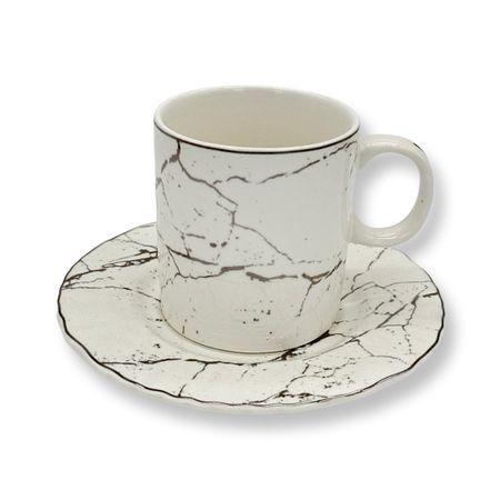 6x Kopper med skål - Luksus kopp med Sølv design & asjetter