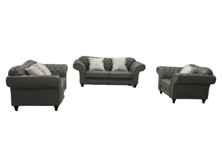 Norway Chesterfield Sofagruppe 3+2+1 - Grå - Ekte skinn