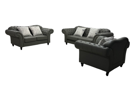 Norway Chesterfield Sofagruppe 3+2+1 - Grå - Ekte skinn