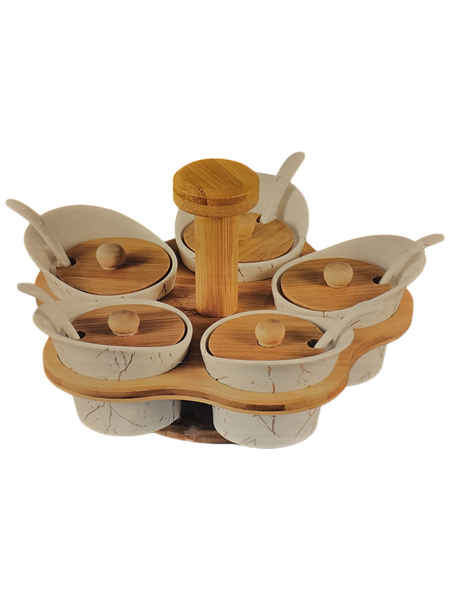 5-delers snackssett i Porselen & Bamboo - Queens Porcelain