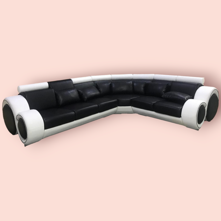 Omedo Recliner - L-Sofa - Svart/hvit i imitert skinn