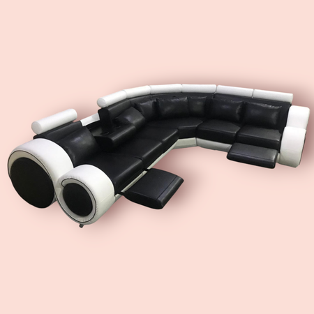 Omedo Recliner - L-Sofa - Svart/hvit i imitert skinn