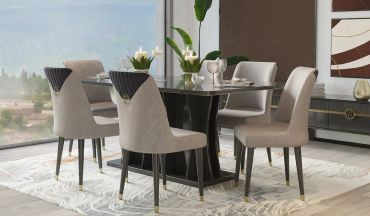 Bella Spisebord med 6x Spisestoler - 160x100cm - Antrasitt