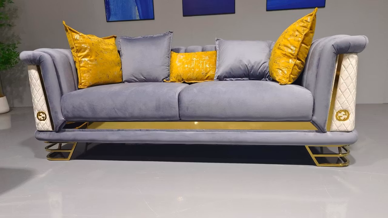 Luxor Sofagruppe 3 + 3 + 1 - Grå & beige detaljer