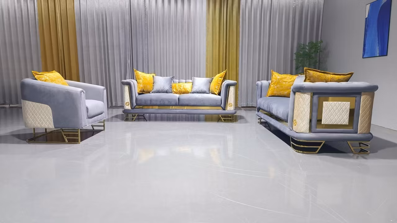 Luxor Sofagruppe 3 + 3 + 1 - Grå & beige detaljer