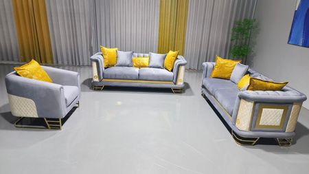 Luxor Sofagruppe 3 + 3 + 1 - Grå & beige detaljer