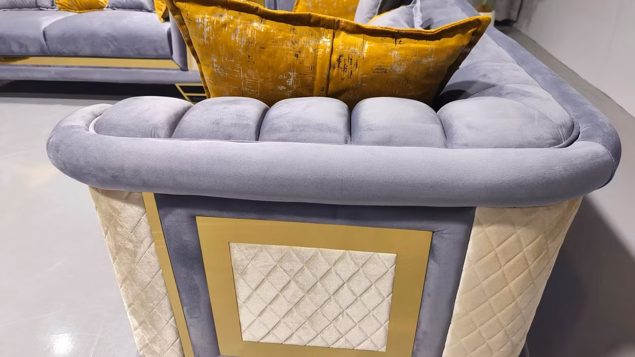 Luxor Sofagruppe 3 + 3 + 1 - Grå & beige detaljer