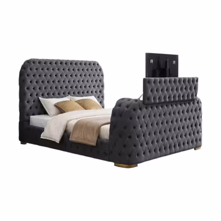 Chesterfield flame 160x200 - Sengeramme med TV-Heis Svart og Beige